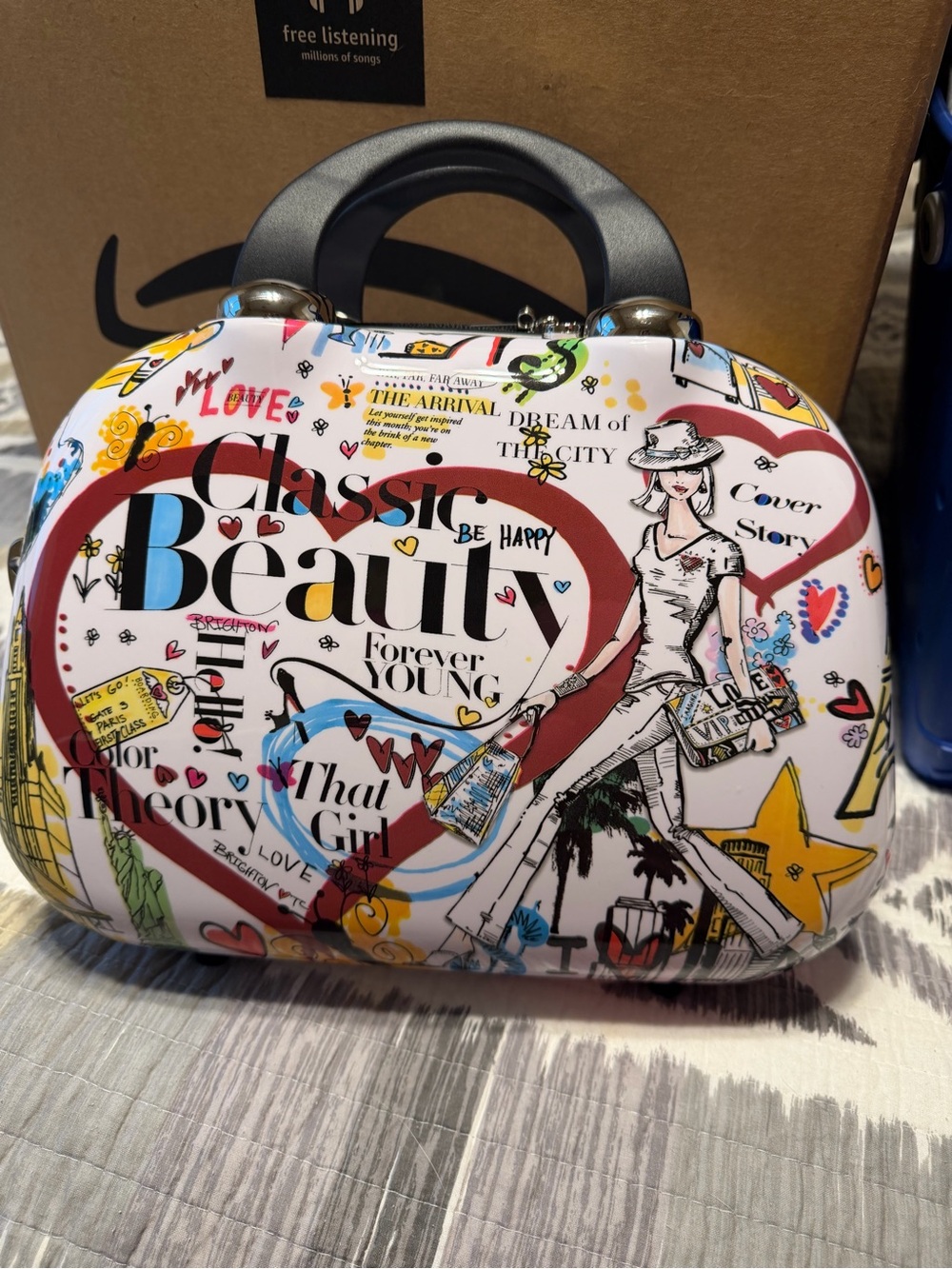 Brighton Classic Beauty Graphic Dome Cosmetic Bag in White with Red Accents